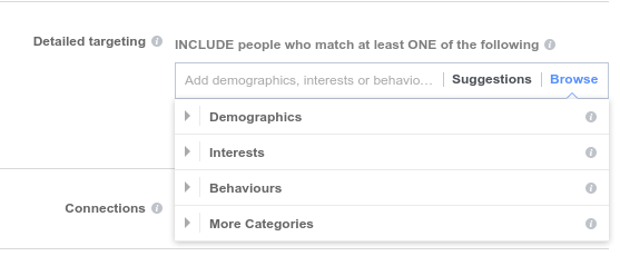 Targeting options in Facebook